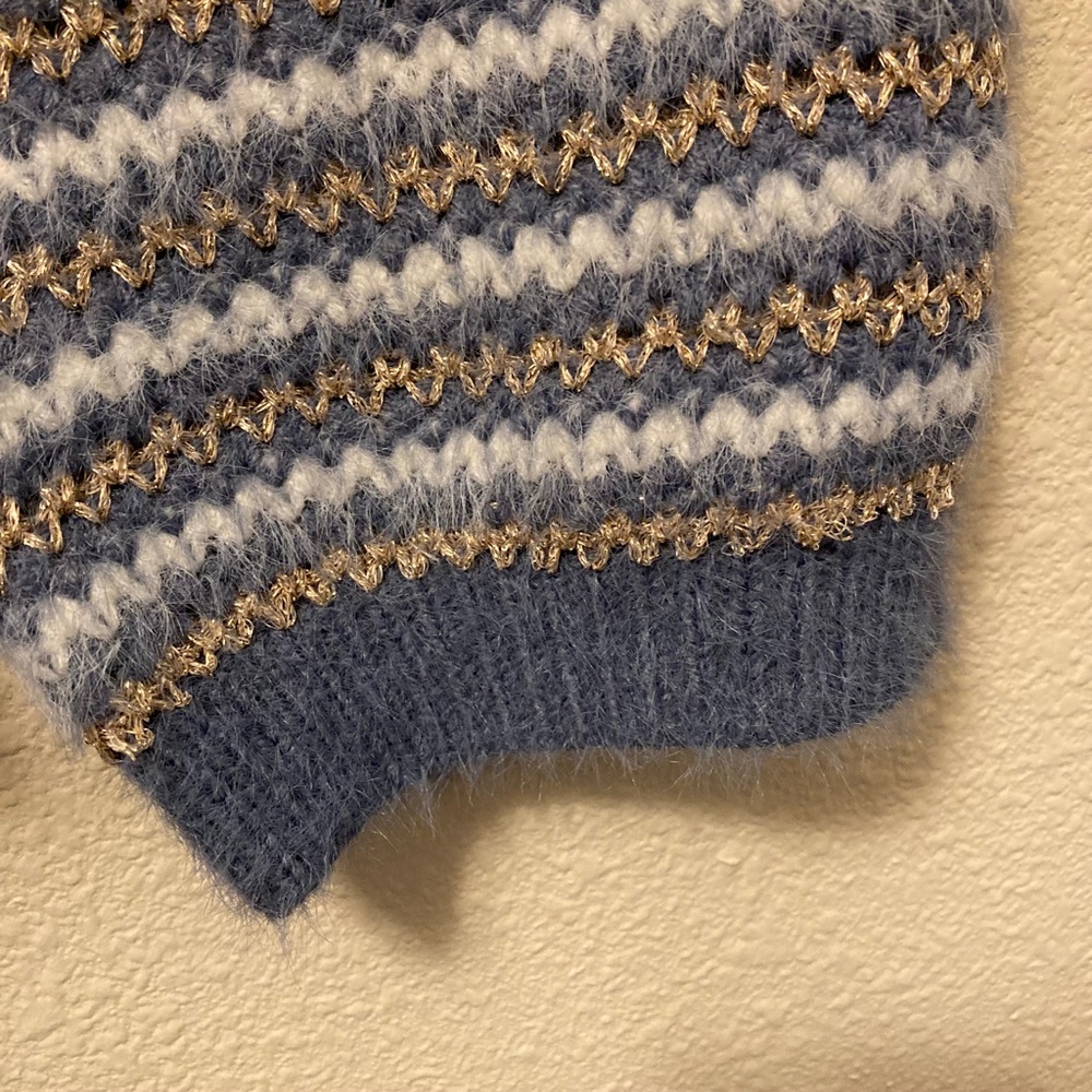 Anthropologie RAGA sweater, Wmns XS cozy, roomy Gray, gold and white stripes - Picture 7 of 9